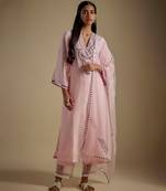 Baby pink embroidered chanderi muslin organza kurta set