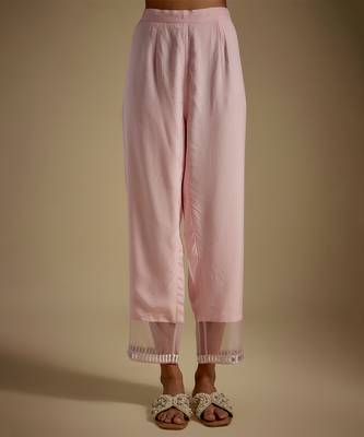 Baby pink embroidered chanderi muslin organza kurta set 3