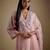 Baby pink embroidered chanderi muslin organza kurta set