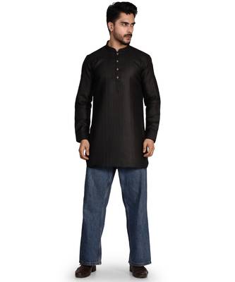 Men's solid pure linen short kurta 1