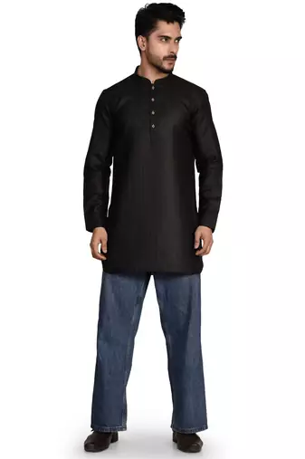 Men's solid pure linen short kurta