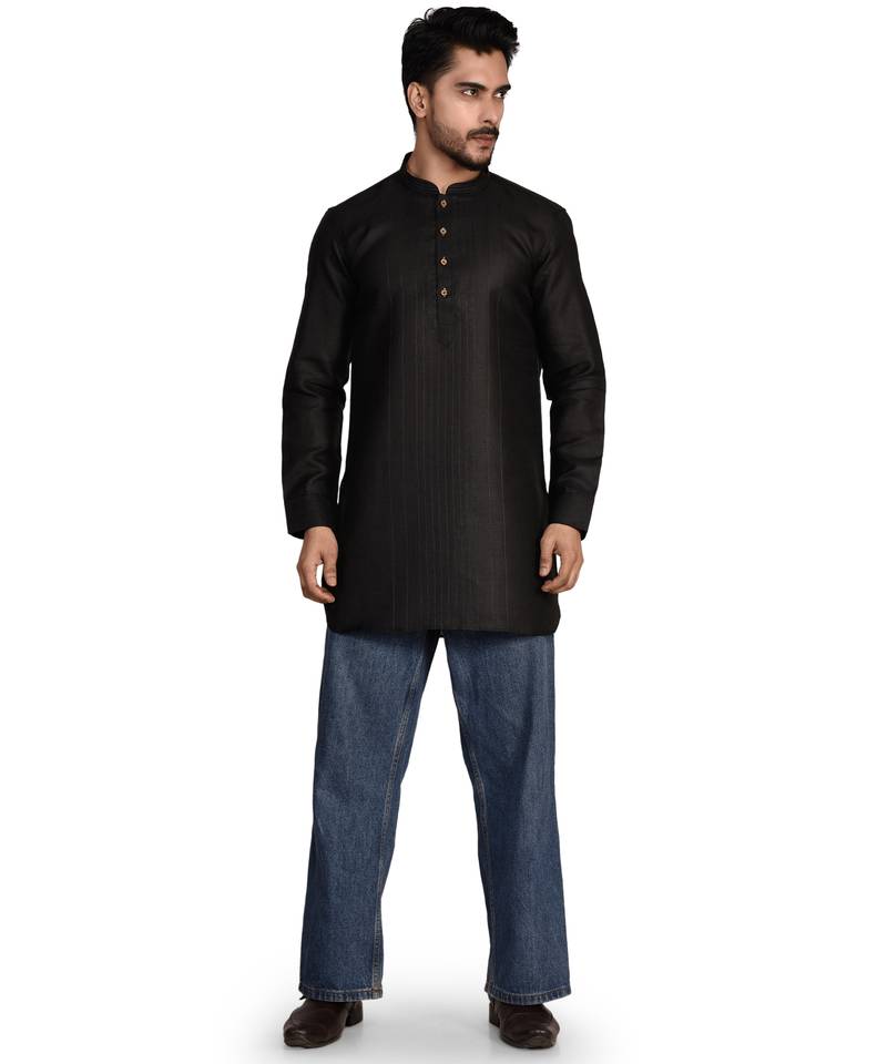 Men's solid pure linen short kurta