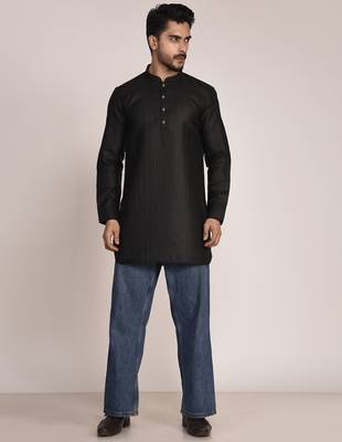 Men's solid pure linen short kurta 2