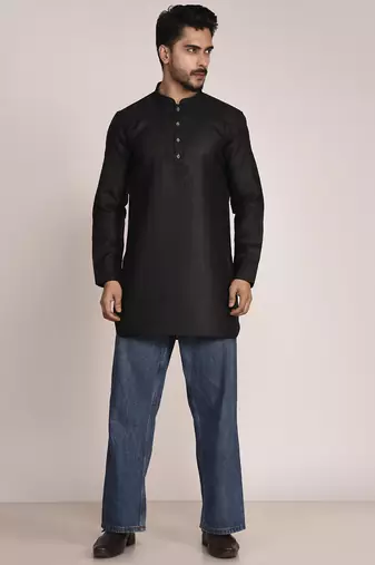 Men's solid pure linen short kurta