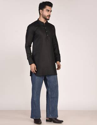 Men's solid pure linen short kurta 3