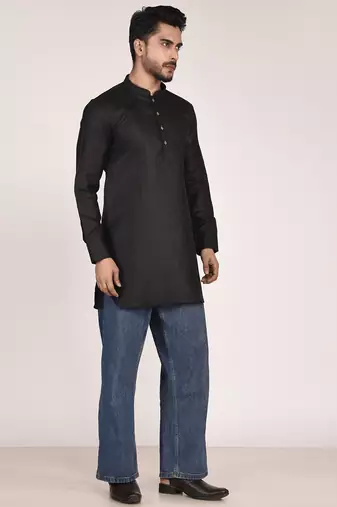 Men's solid pure linen short kurta