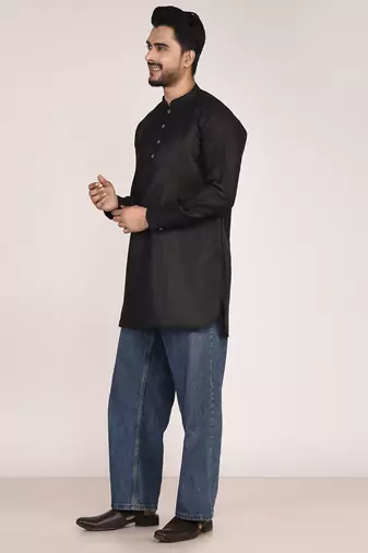 Men's solid pure linen short kurta