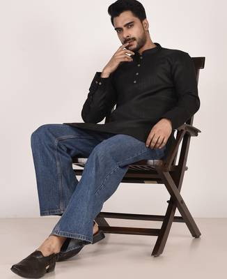 Men's solid pure linen short kurta 5