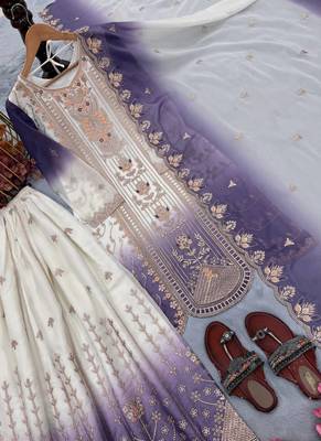 Purple And White Color Embroidery And Thread Work Georgette Salwar Suit 3