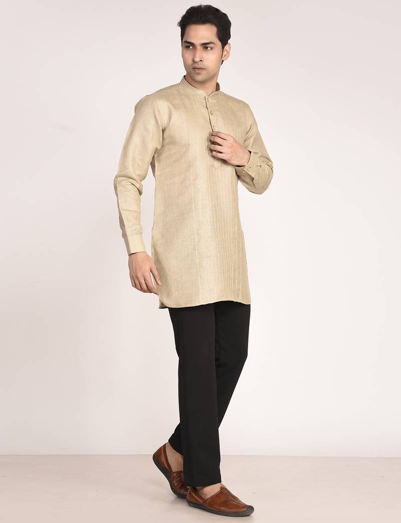 Men's solid pure linen short kurta