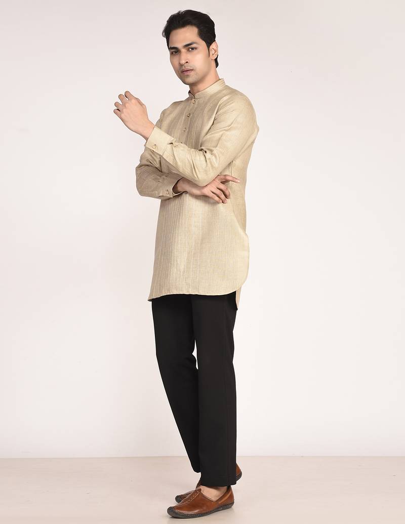 Men's solid pure linen short kurta