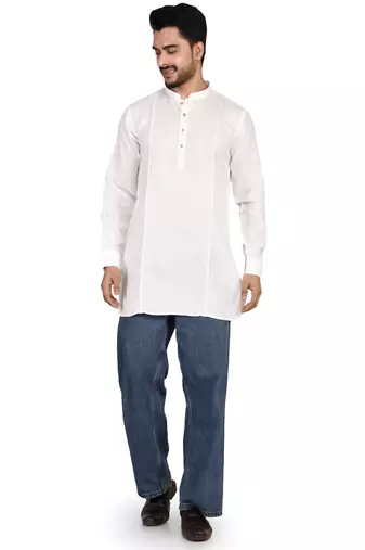 Men's pure linen pintuck short kurta