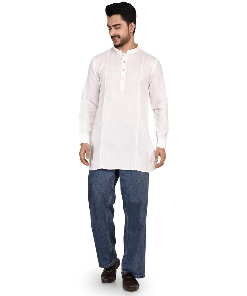 Men's pure linen pintuck short kurta