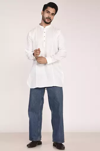 Men's pure linen pintuck short kurta