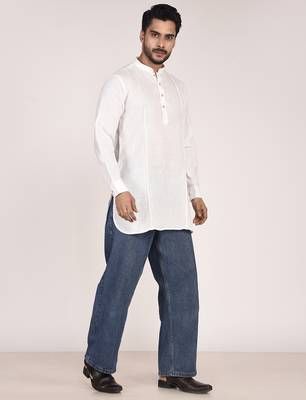 Men's pure linen pintuck short kurta 3