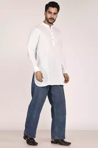 Men's pure linen pintuck short kurta