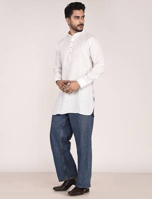 Men's pure linen pintuck short kurta 4