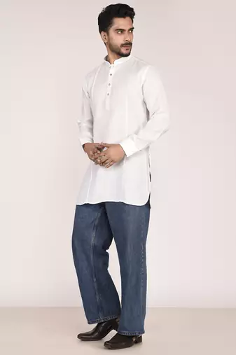 Men's pure linen pintuck short kurta