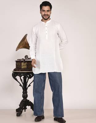 Men's pure linen pintuck short kurta 5