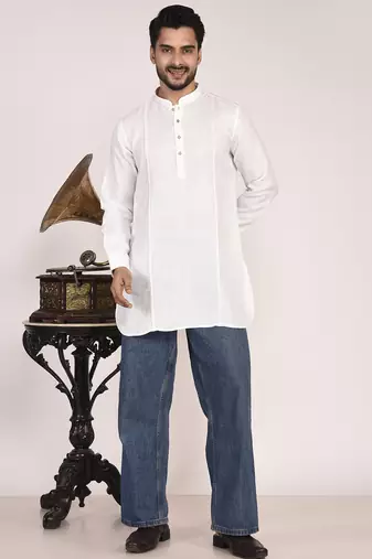 Men's pure linen pintuck short kurta