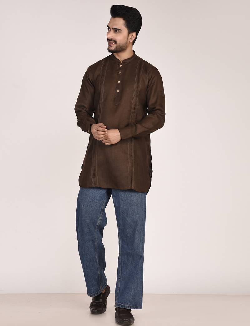 Men's pure linen pintuck short kurta
