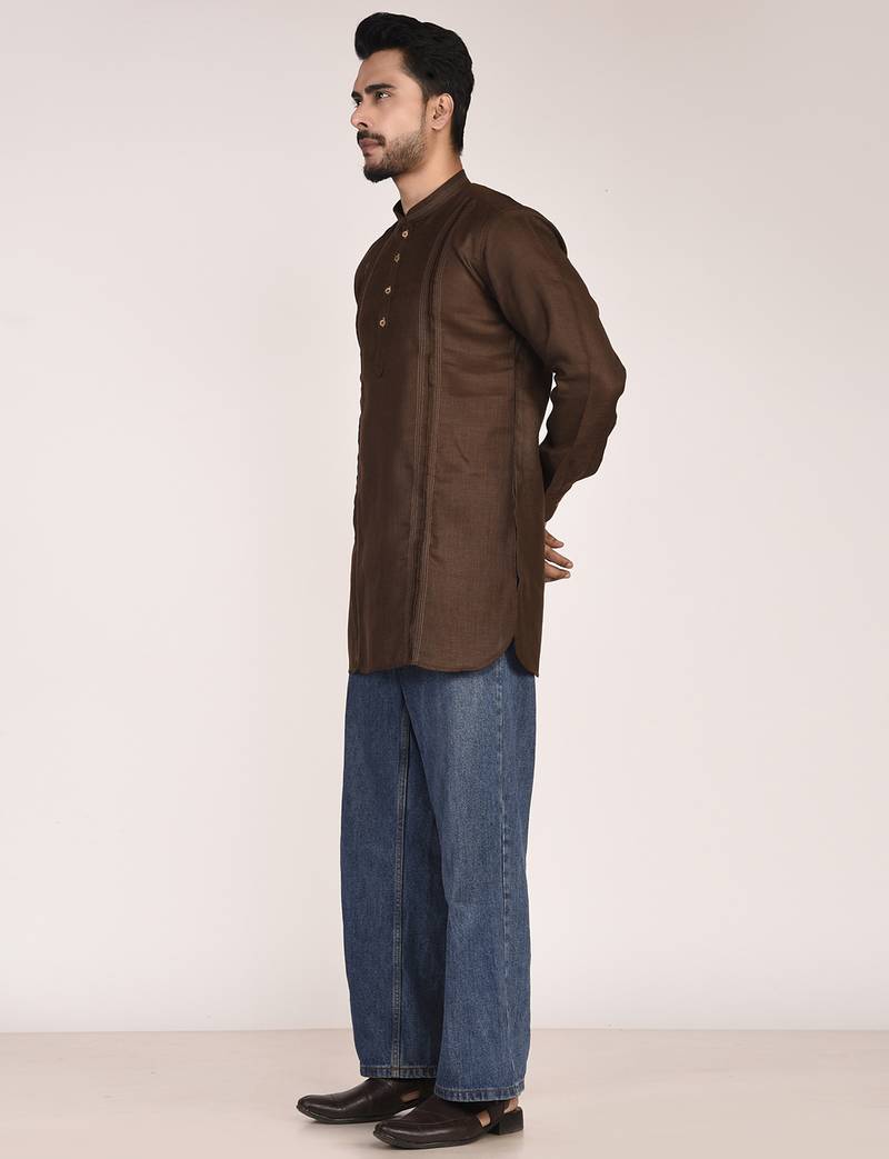 Men's pure linen pintuck short kurta
