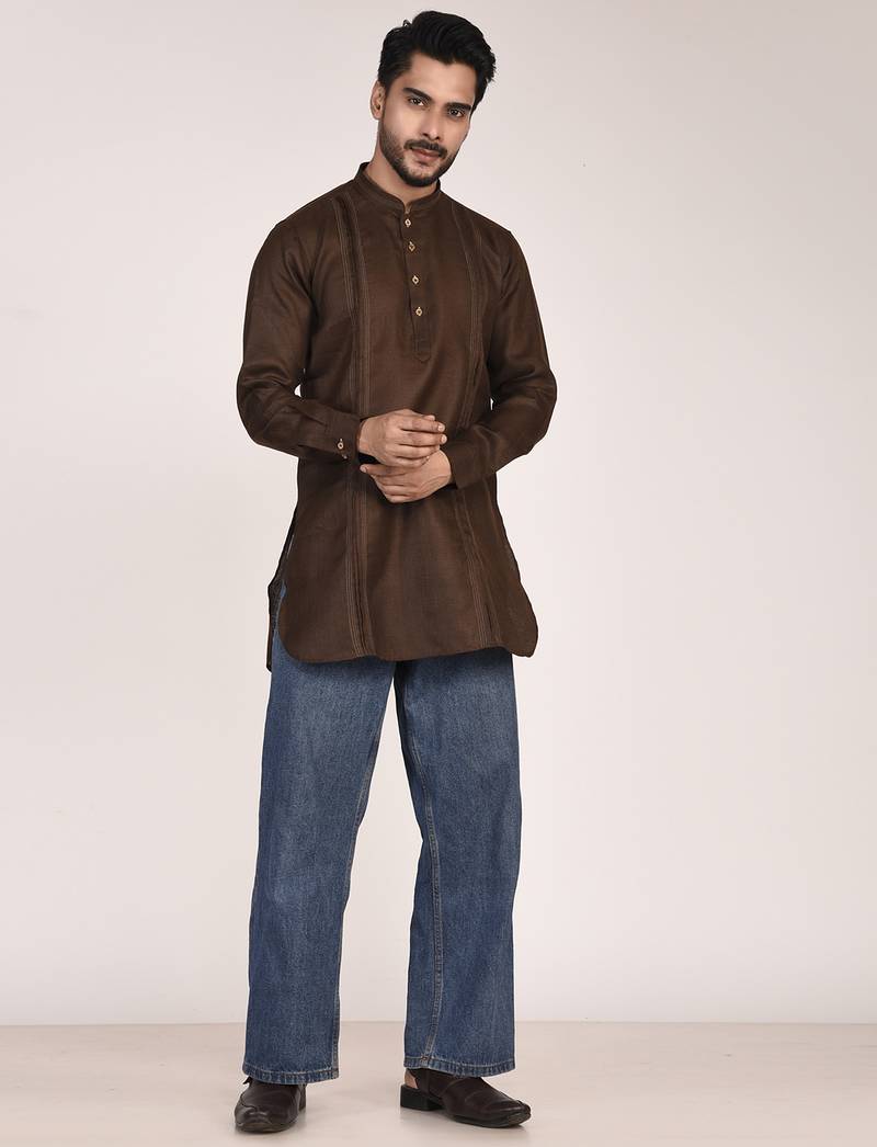 Men's pure linen pintuck short kurta