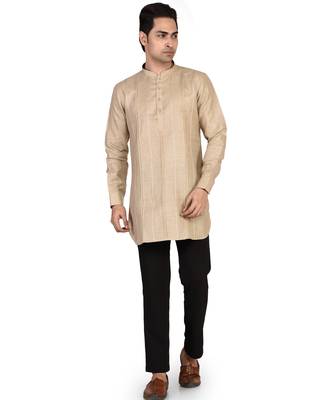 Men's pure linen pintuck short kurta 1
