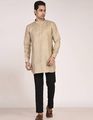Men's pure linen pintuck short kurta 2