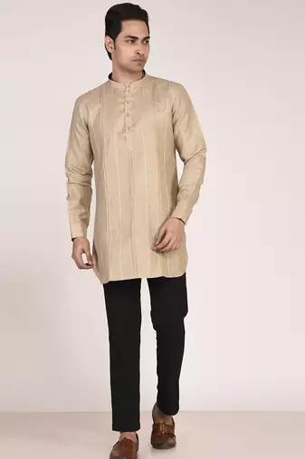 Men's pure linen pintuck short kurta