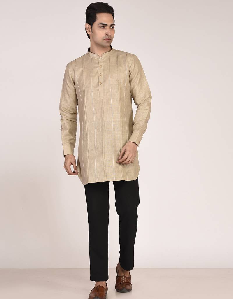Men's pure linen pintuck short kurta