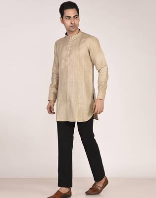 Men's pure linen pintuck short kurta 3