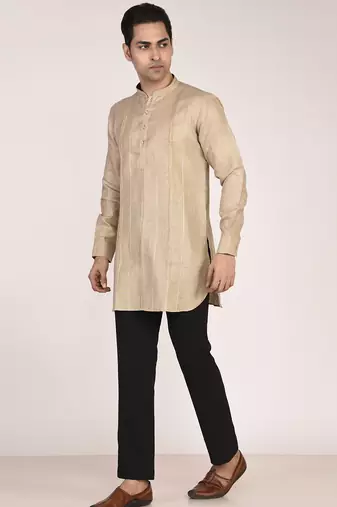 Men's pure linen pintuck short kurta