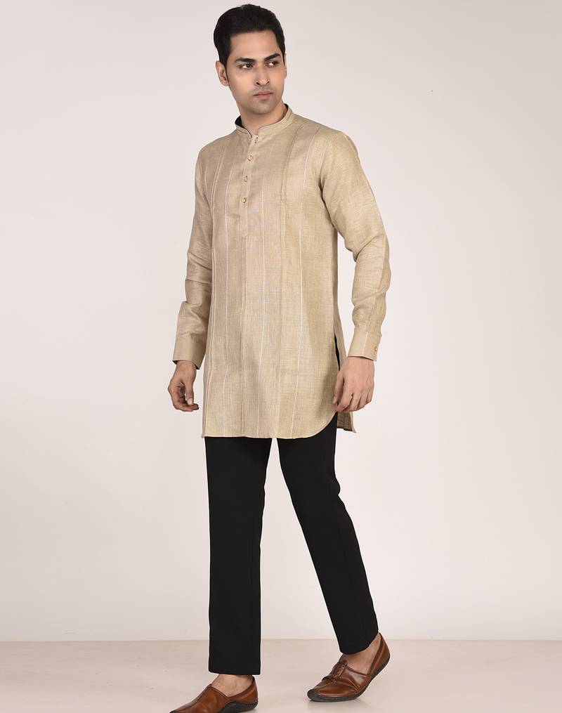 Men's pure linen pintuck short kurta