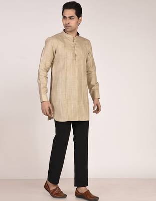 Men's pure linen pintuck short kurta 4