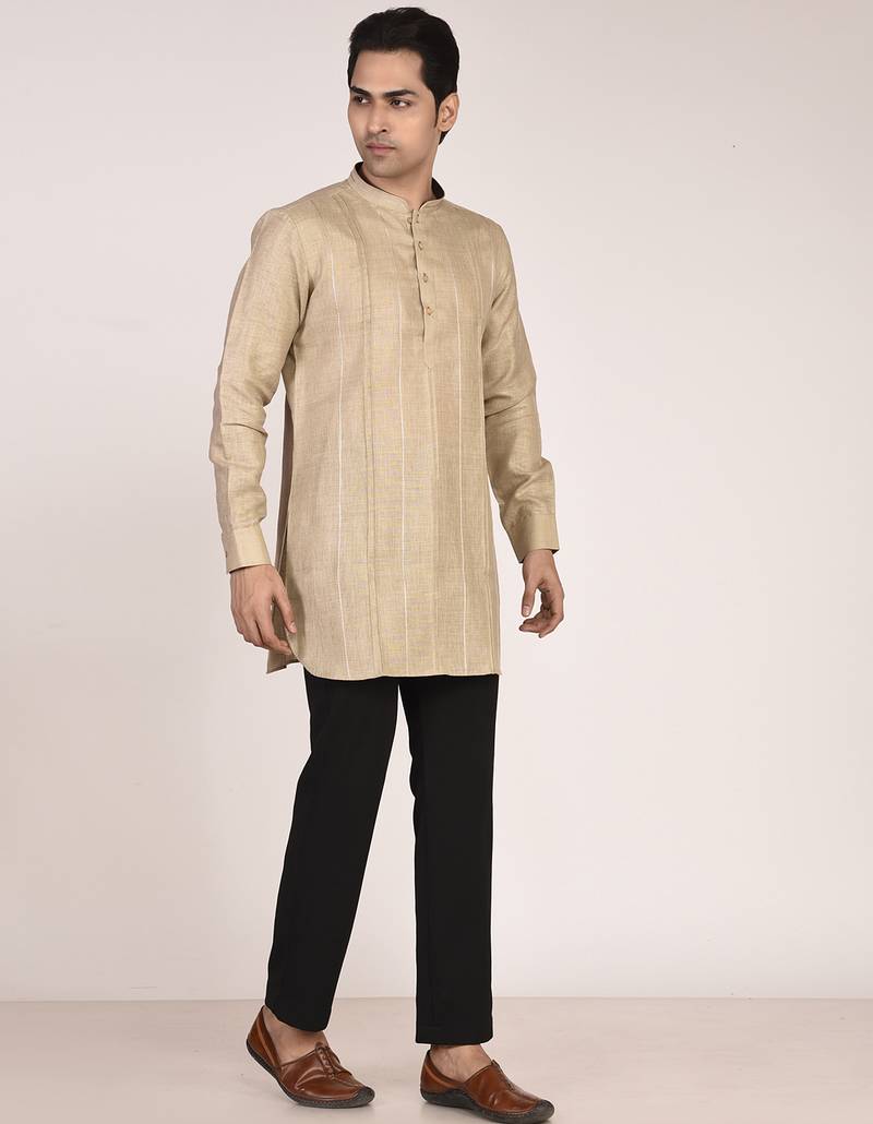 Men's pure linen pintuck short kurta
