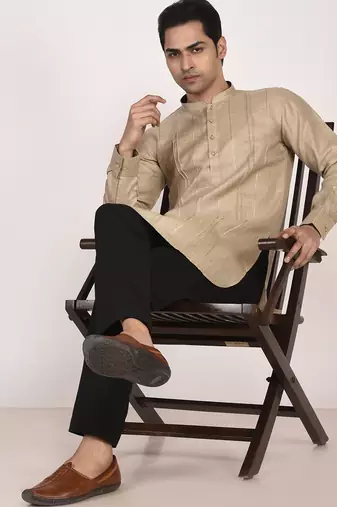 Men's pure linen pintuck short kurta