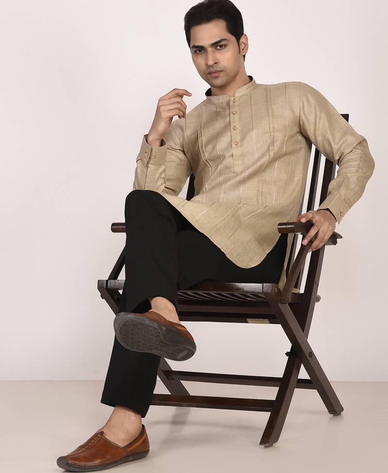 Men's pure linen pintuck short kurta