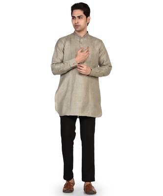 Men's pure linen pintuck short kurta 1