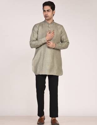 Men's pure linen pintuck short kurta 2