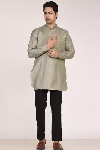 Men's pure linen pintuck short kurta