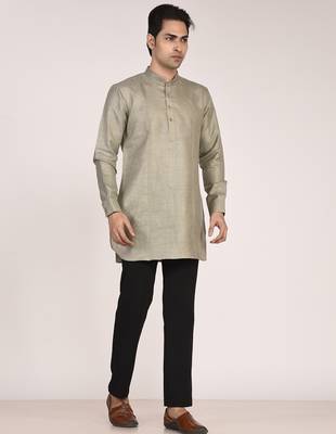 Men's pure linen pintuck short kurta 3