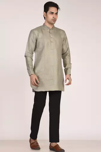 Men's pure linen pintuck short kurta