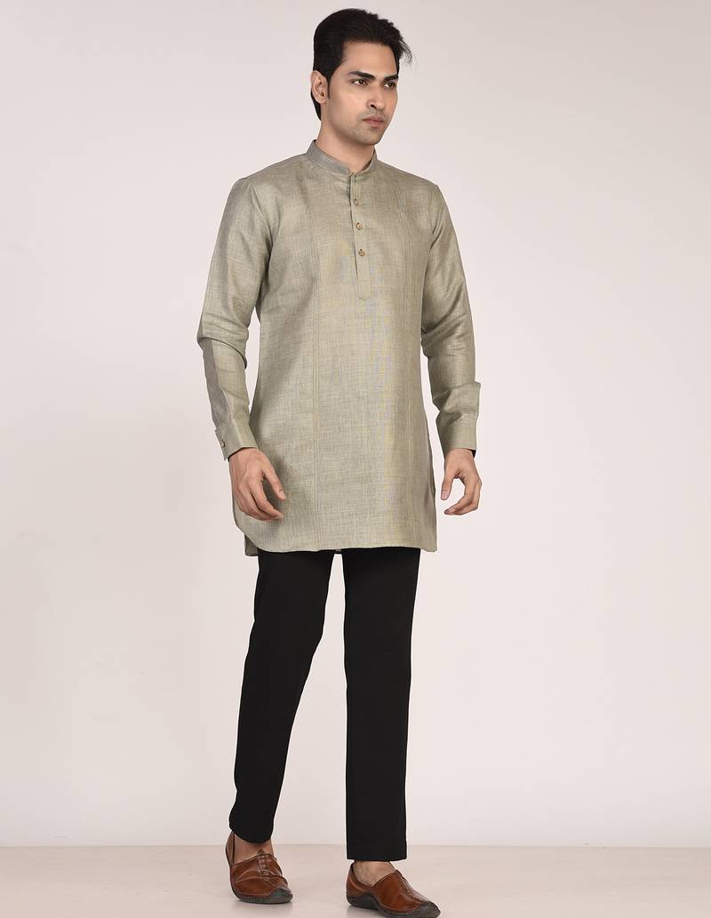 Men's pure linen pintuck short kurta