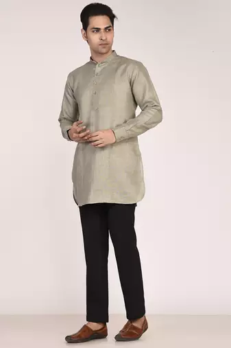 Men's pure linen pintuck short kurta