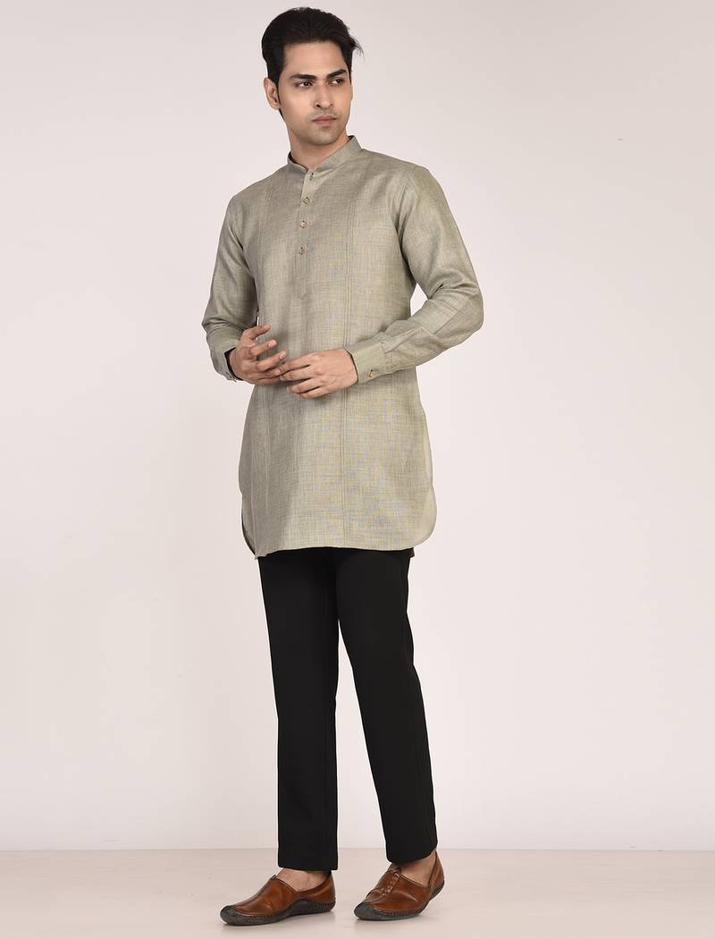 Men's pure linen pintuck short kurta
