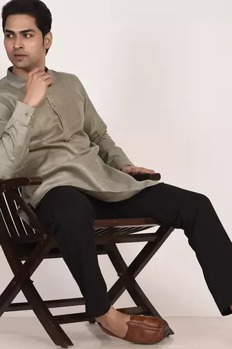 Men's pure linen pintuck short kurta