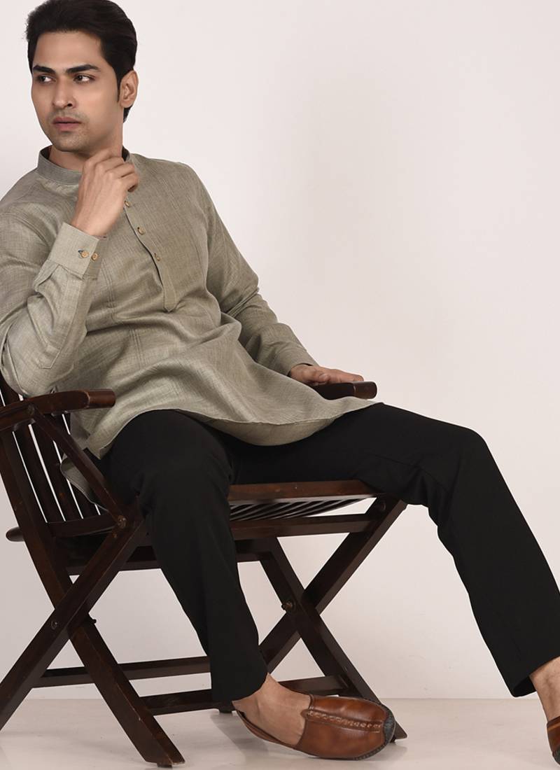 Men's pure linen pintuck short kurta