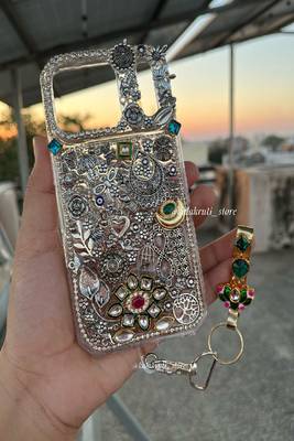 Oxidized silver case with challah - Navratri mobile case  1
