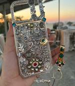 Oxidized silver case with challah - Navratri mobile case 